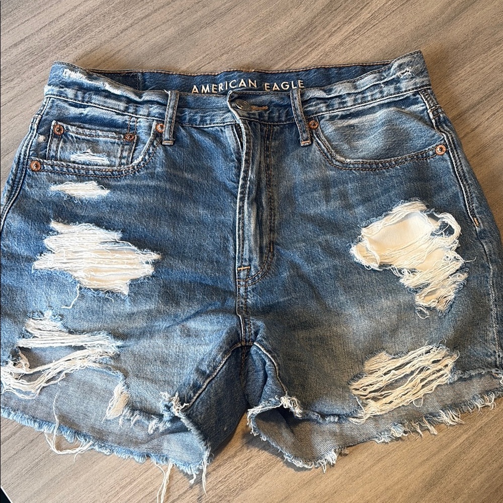 American Eagle Outfitters Blue Distressed Jean Shorts